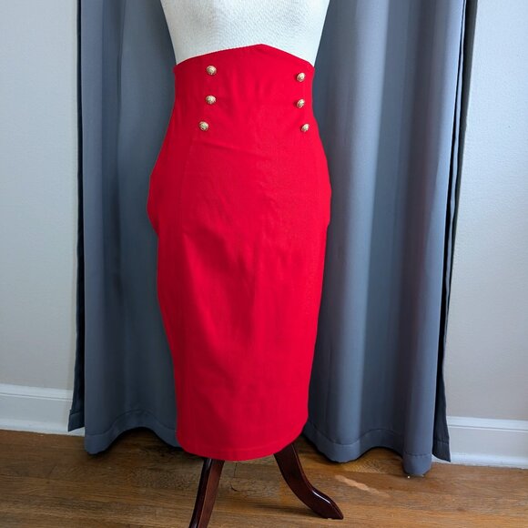 Unique Vintage Dresses & Skirts - red Unique Vintage high waisted nautical pin-up wiggle pencil skirt, size L NWT